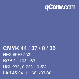 カラーコード: CMYK 44 / 37 / 0 / 36 | qconv.com