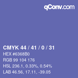 カラーコード: CMYK 44 / 41 / 0 / 31 | qconv.com