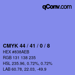 カラーコード: CMYK 44 / 41 / 0 / 8 | qconv.com