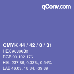 Color code: CMYK 44 / 42 / 0 / 31 | qconv.com