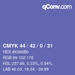 Color code: CMYK 44 / 42 / 0 / 31 | qconv.com