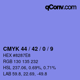 カラーコード: CMYK 44 / 42 / 0 / 9 | qconv.com