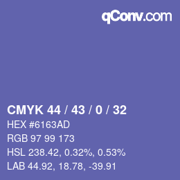 Farbcode: CMYK 44 / 43 / 0 / 32 | qconv.com