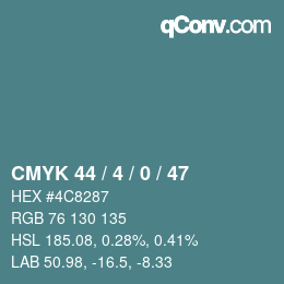 Color code: CMYK 44 / 4 / 0 / 47 | qconv.com