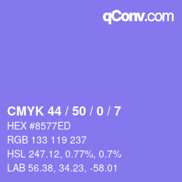 カラーコード: CMYK 44 / 50 / 0 / 7 | qconv.com