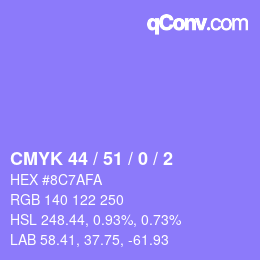 颜色代码: CMYK 44 / 51 / 0 / 2 | qconv.com