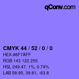 颜色代码: CMYK 44 / 52 / 0 / 0 | qconv.com