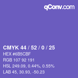 Código de color: CMYK 44 / 52 / 0 / 25 | qconv.com