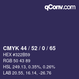 Farbcode: CMYK 44 / 52 / 0 / 65 | qconv.com