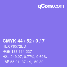 カラーコード: CMYK 44 / 52 / 0 / 7 | qconv.com