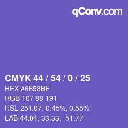 颜色代码: CMYK 44 / 54 / 0 / 25 | qconv.com