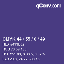Color code: CMYK 44 / 55 / 0 / 49 | qconv.com