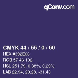 Color code: CMYK 44 / 55 / 0 / 60 | qconv.com