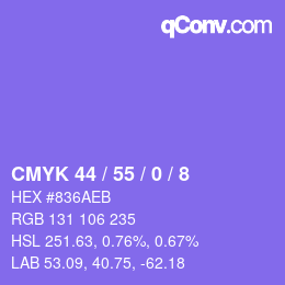 Farbcode: CMYK 44 / 55 / 0 / 8 | qconv.com