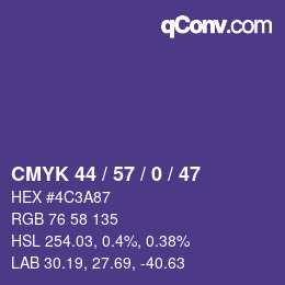 Color code: CMYK 44 / 57 / 0 / 47 | qconv.com