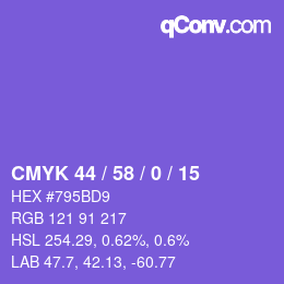 カラーコード: CMYK 44 / 58 / 0 / 15 | qconv.com