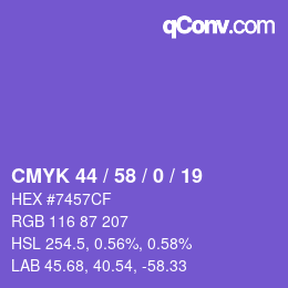 カラーコード: CMYK 44 / 58 / 0 / 19 | qconv.com