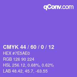 カラーコード: CMYK 44 / 60 / 0 / 12 | qconv.com