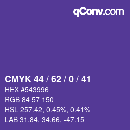 Color code: CMYK 44 / 62 / 0 / 41 | qconv.com