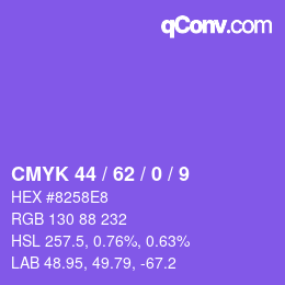 颜色代码: CMYK 44 / 62 / 0 / 9 | qconv.com