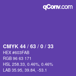 Farbcode: CMYK 44 / 63 / 0 / 33 | qconv.com