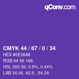 Color code: CMYK 44 / 67 / 0 / 34 | qconv.com