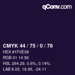 Farbcode: CMYK 44 / 75 / 0 / 78 | qconv.com