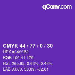 Farbcode: CMYK 44 / 77 / 0 / 30 | qconv.com