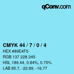 カラーコード: CMYK 44 / 7 / 0 / 4 | qconv.com
