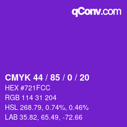 カラーコード: CMYK 44 / 85 / 0 / 20 | qconv.com