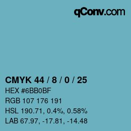 カラーコード: CMYK 44 / 8 / 0 / 25 | qconv.com