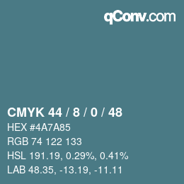 Farbcode: CMYK 44 / 8 / 0 / 48 | qconv.com