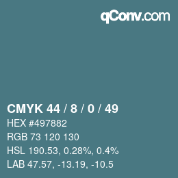 カラーコード: CMYK 44 / 8 / 0 / 49 | qconv.com