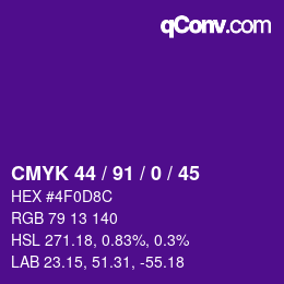 Color code: CMYK 44 / 91 / 0 / 45 | qconv.com