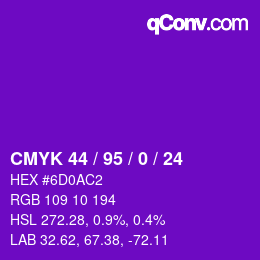 颜色代码: CMYK 44 / 95 / 0 / 24 | qconv.com