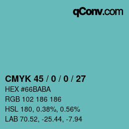 カラーコード: CMYK 45 / 0 / 0 / 27 | qconv.com