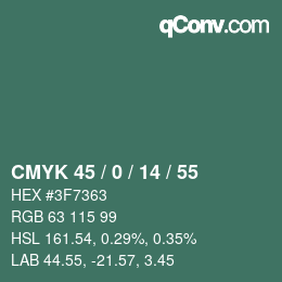 颜色代码: CMYK 45 / 0 / 14 / 55 | qconv.com