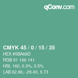 カラーコード: CMYK 45 / 0 / 15 / 35 | qconv.com