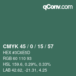 颜色代码: CMYK 45 / 0 / 15 / 57 | qconv.com