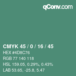 Color code: CMYK 45 / 0 / 16 / 45 | qconv.com