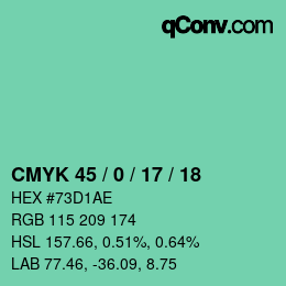 Color code: CMYK 45 / 0 / 17 / 18 | qconv.com