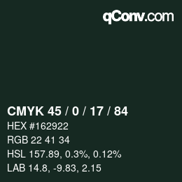 颜色代码: CMYK 45 / 0 / 17 / 84 | qconv.com
