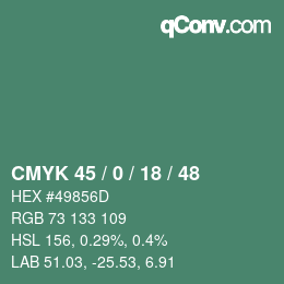 Color code: CMYK 45 / 0 / 18 / 48 | qconv.com