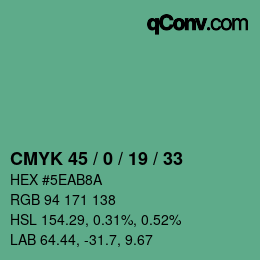 颜色代码: CMYK 45 / 0 / 19 / 33 | qconv.com