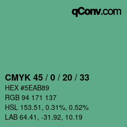 Code couleur: CMYK 45 / 0 / 20 / 33 | qconv.com
