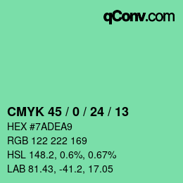 カラーコード: CMYK 45 / 0 / 24 / 13 | qconv.com