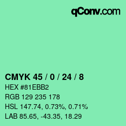 カラーコード: CMYK 45 / 0 / 24 / 8 | qconv.com
