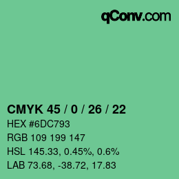 颜色代码: CMYK 45 / 0 / 26 / 22 | qconv.com