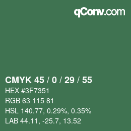 Color code: CMYK 45 / 0 / 29 / 55 | qconv.com