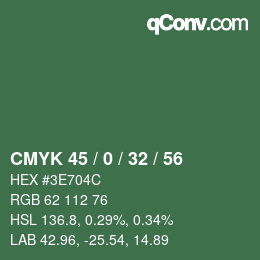 カラーコード: CMYK 45 / 0 / 32 / 56 | qconv.com